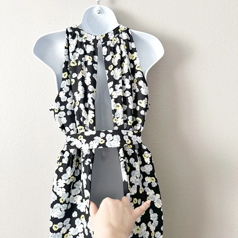 Ann Taylor Sleeveless Floral Self Tie Belt Halter Jumpsuit Women's Size 14